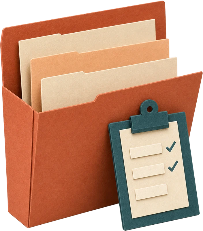 A miniature paper project folder with a checklist clipboard